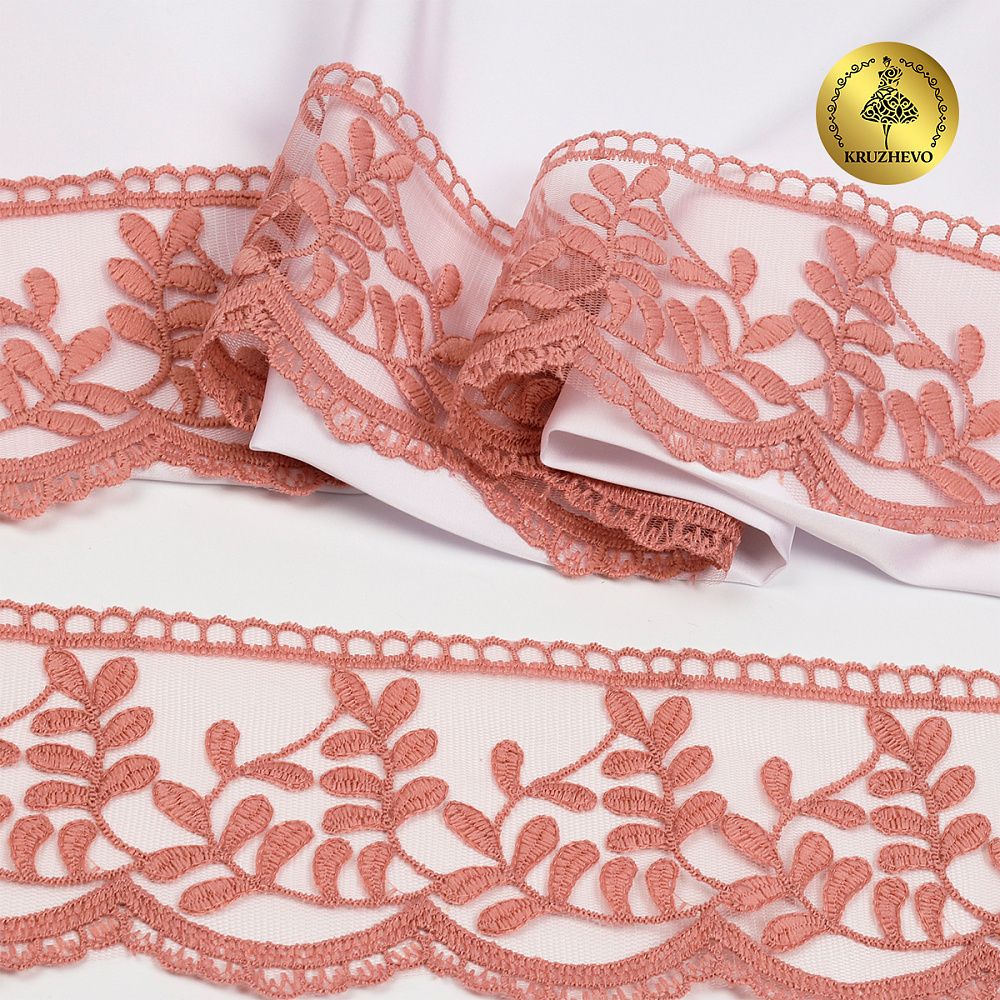 Кружево на сетке 85 мм, цв.N0815 капучино, уп.13.7м, Kruzhevo