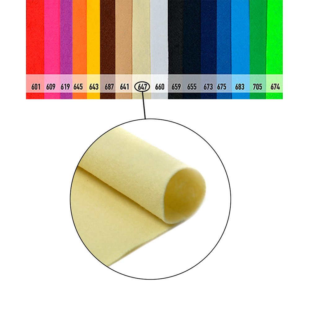 Фетр рулонный жесткий 1.0 мм, 100 см, рул. 5 метров, цв. 647 топ.молоко