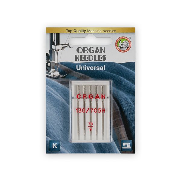 Иглы для швейных машин базовые универсальные 130/705 H, №70, 5 игл, 5105070BL 70, ORGAN