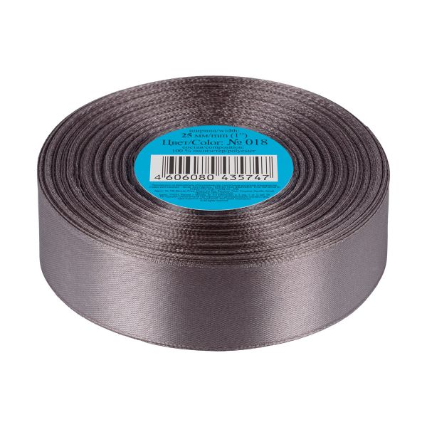 Лента атласная 1-сторонняя 25.0 мм / 33±2 метра, 018 т.серый, Gamma