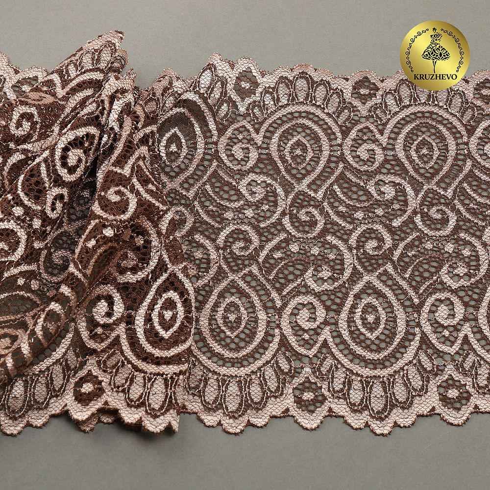 Кружево бельевое эластичное 180 мм / 3 м, L1351 цв.т.бежевый+св.бежевый, Kruzhevo