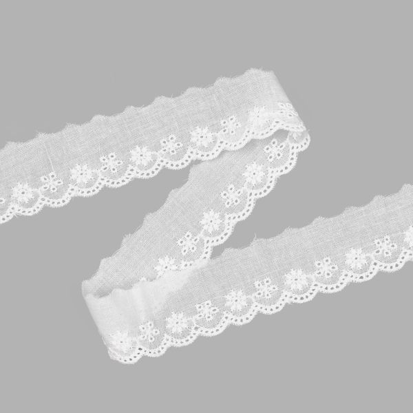 Кружево шитьё х/б 30 мм / 3.4 метра, цвет белоснежный