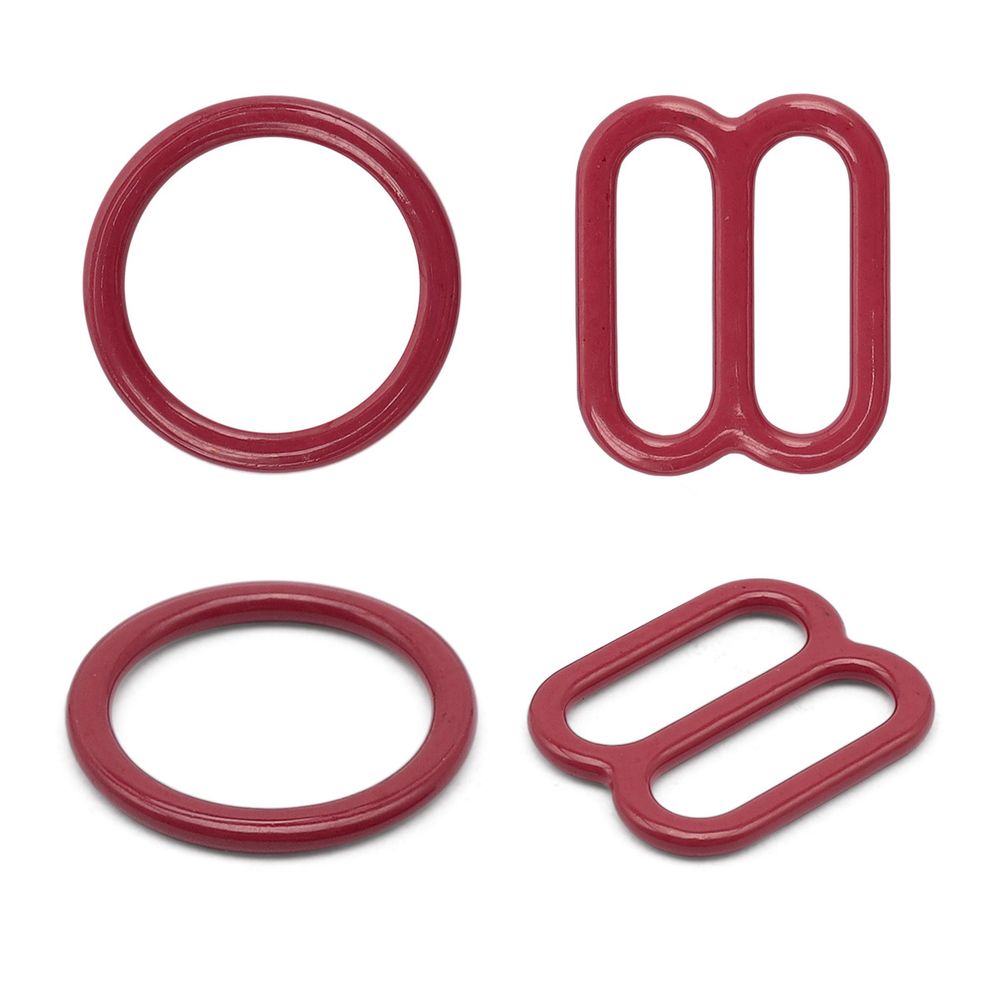 Набор кольца + регуляторы для бюстгальтеров металл 10 мм, (10 колец, 10 регул.), темно-красный