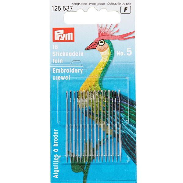 Иглы ручные для вышивания тонкие №5 16 шт, острые, Prym 125537