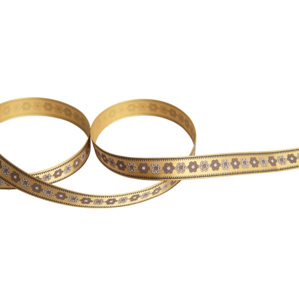 Лента атласная с рисунком 12.0 мм / 22.8 метров, O5/121 орнамент/св.охра, Gamma ALP-123