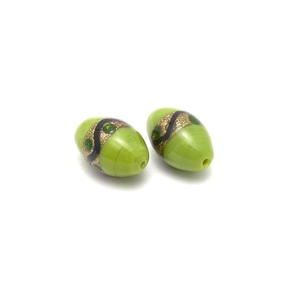 Бусины керамика 17х11 мм, in ⌀2 мм, мурано цв. 5 цв. салатовый, 2 шт, Tesoro