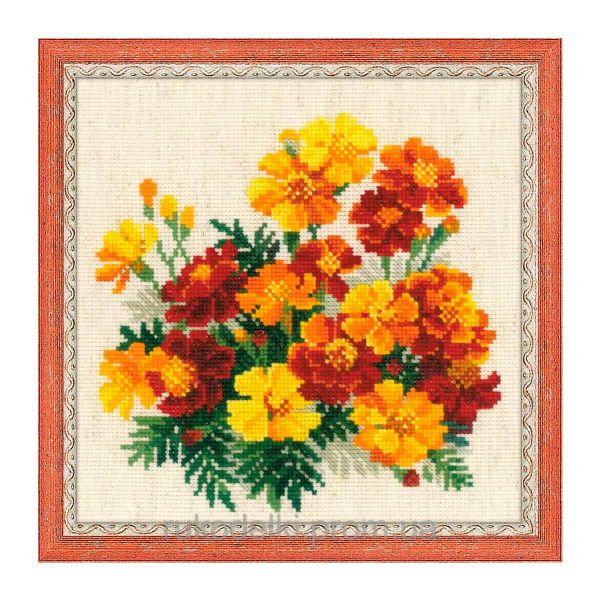 Набор для вышивания нитками Риолис, Бархатцы, 20х20 см