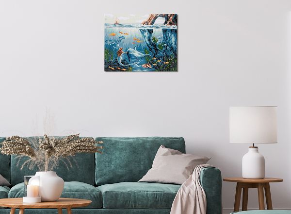 Алмазная (кристальная) мозаика Фрея ALPD-134, на подрамнике Русалка и дельфин, 50х40 см