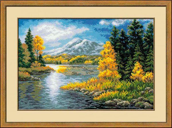 Набор для вышивания нитками Риолис, Озеро в горах 60х40 см