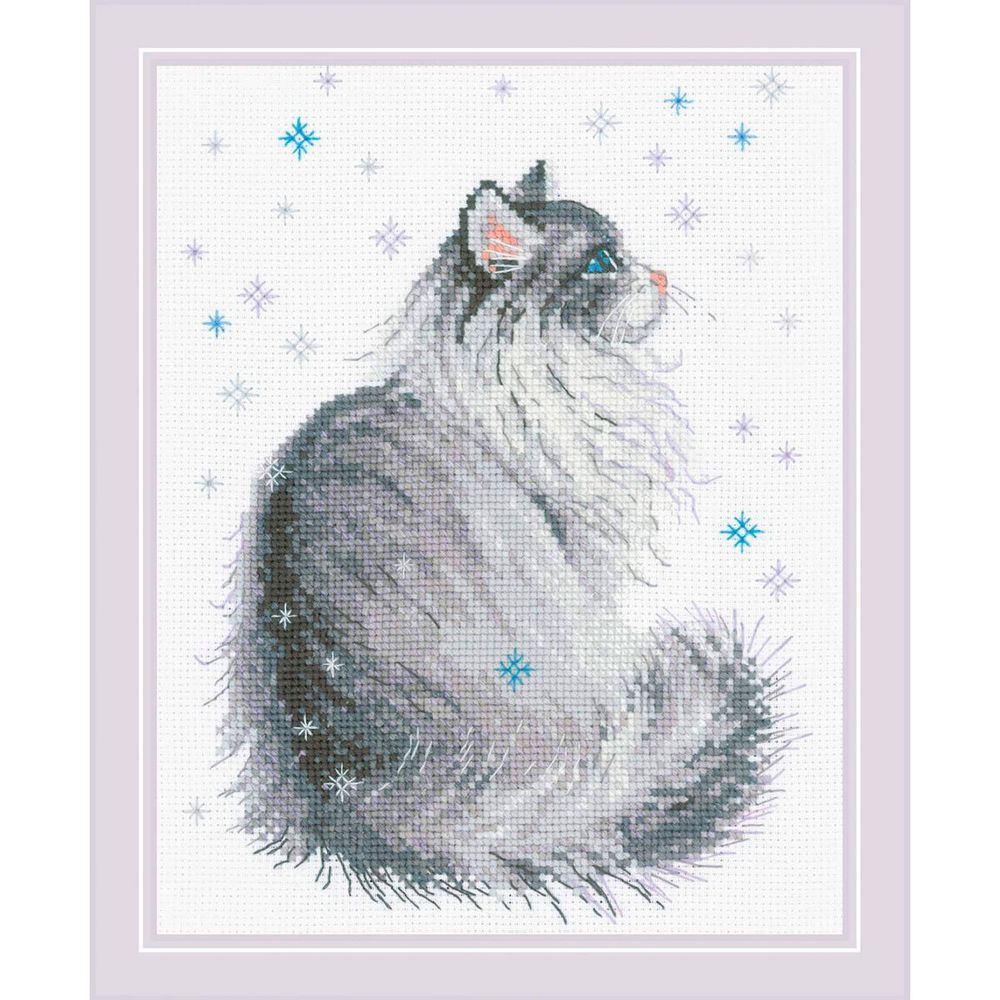 Набор для вышивания нитками Риолис, Снежный Мяу 24х30см