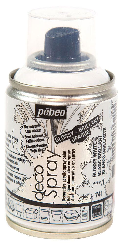 Краска на водной основе аэрозольная decoSpray 100 мл, 093741 белый глянцевый, Pebeo