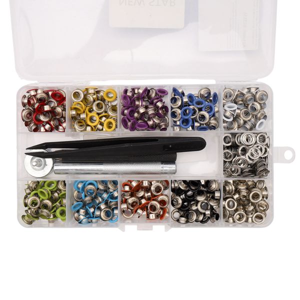 Сет №4 люверс №3 цвета в ассортименте и инструмент для установки, New Star