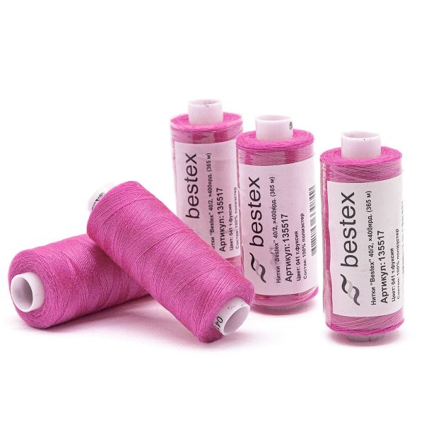Нитки швейные бытовые Bestex 40/2, 365 м (400 ярд) / 10 кат., 041 розовая фуксия