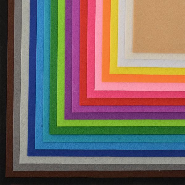 Фетр листовой жесткий 1.0 мм 20х30 см, HA3, уп. 20 листов, цв. ассорти