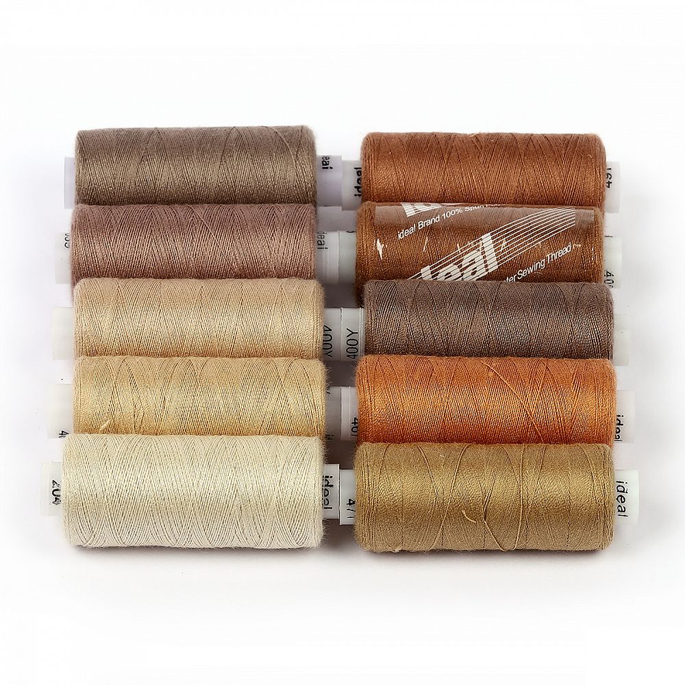 Швейные нитки (набор) 40/2, 10 кат. по 366 м, 100% п/э, MIX BJ, ассорти (бежевые оттенки)