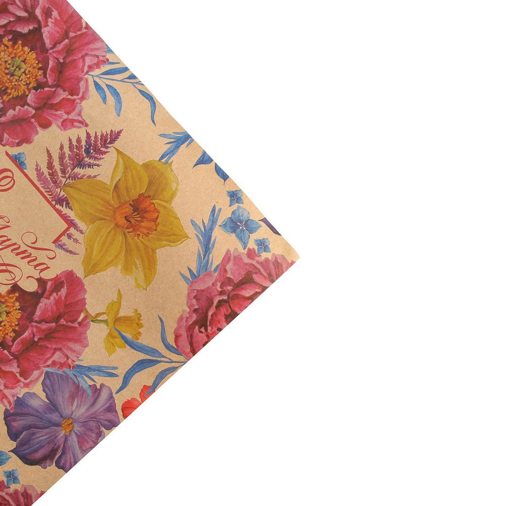 Бумага упаковочная крафт "Пионы на 8 марта", 50х70 см, 20 шт /TOS/