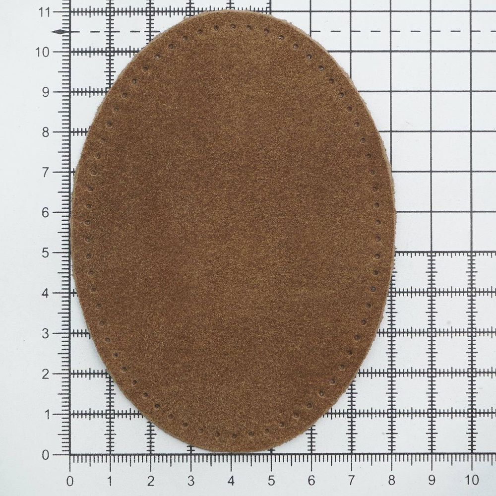 Заплатки пришивные из замши, овал 8х10,9см с перфорацией, 2 шт, 100% кожа, 32 кэмел, 59124