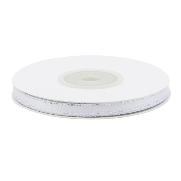 Лента атласная 1-сторонняя 6.0 мм / 22.86±1 метров, с серебряной нитью, 001 белый, Globus