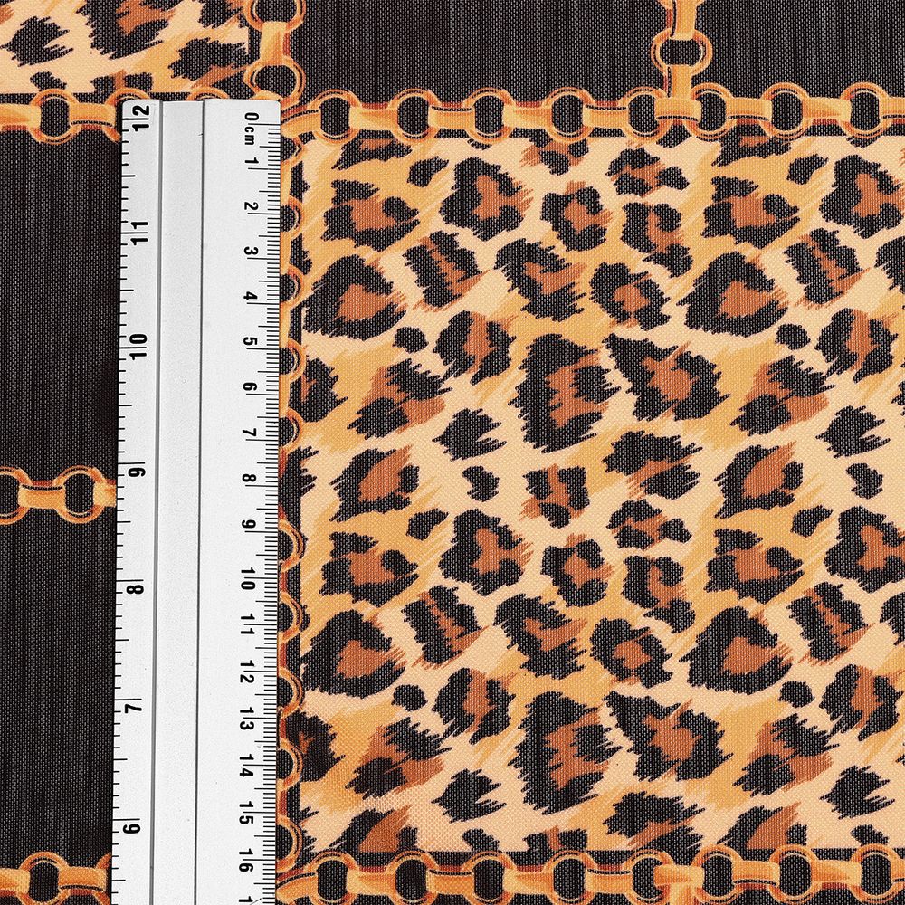 Сетка бельевая эластичная 120 г/м², шир.150 см / 1 метр, принт леопард, T-0896, цв.1 черный+оранжевый /T-0896.1/1/
