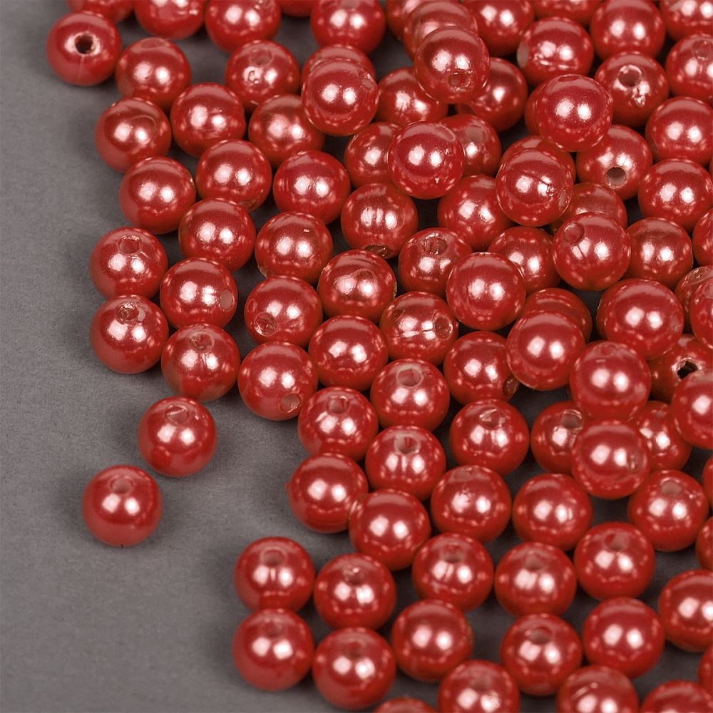 Бусины пластик (перламутр) ⌀8 мм, цв.058 красный, уп.500г (2130 шт), Magic4Hobby
