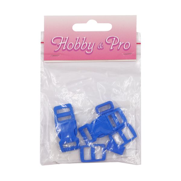 Фастекс (пряжка трезубец), рамка и рамка-регулятор 10мм, пластик, (2 компл.) Hobby&Pro, синий, A03001037-10
