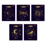 Тетрадь ученическая общая, матовая ламинация + тиснение золотой фольгой, A5+ 96 л. на скобе 60 г/м², белизна 100%, 5 шт, клетка в термоусадочной пленке, 000772 Магическая луна, Светоч 96ТЕТк-008