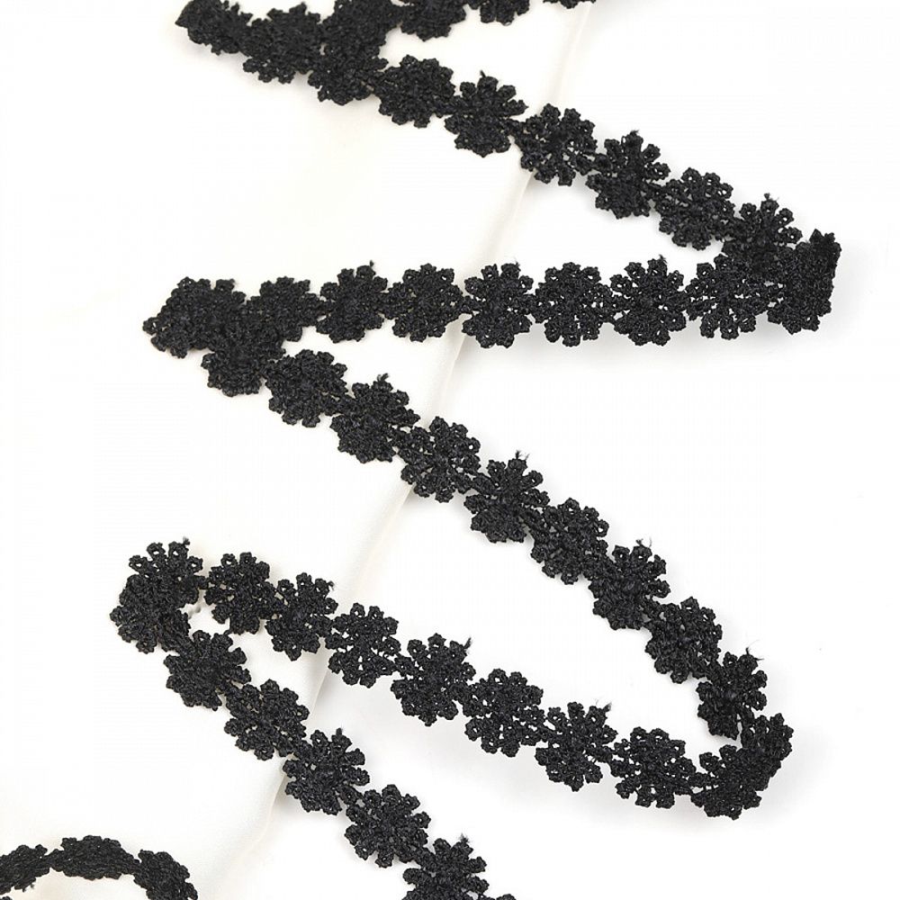 Кружево гипюр (плетёное) 15 мм ромашка цв.черный, уп.13.71 м, Kruzhevo