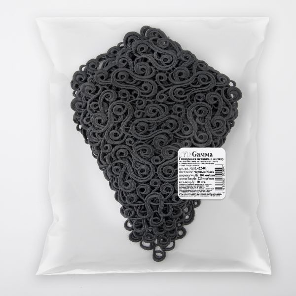 Пришивная кружевная вставка 160 мм, гипюр, 10 шт, Турция, черный, Gamma GIC-22-01