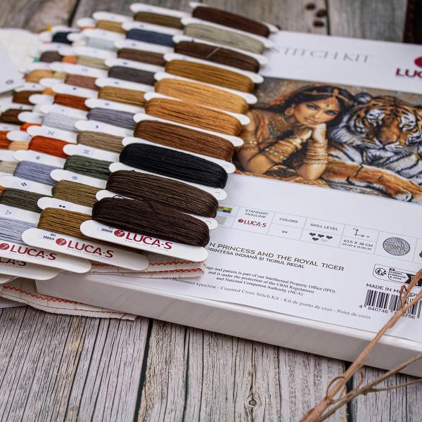 Набор для вышивания нитками Luca-S, Индийская принцесса и тигр, 63,5х38см