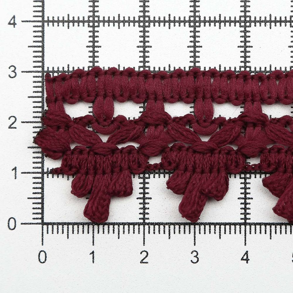 Тесьма отделочная вязаная 32 мм, 10 м, бордо