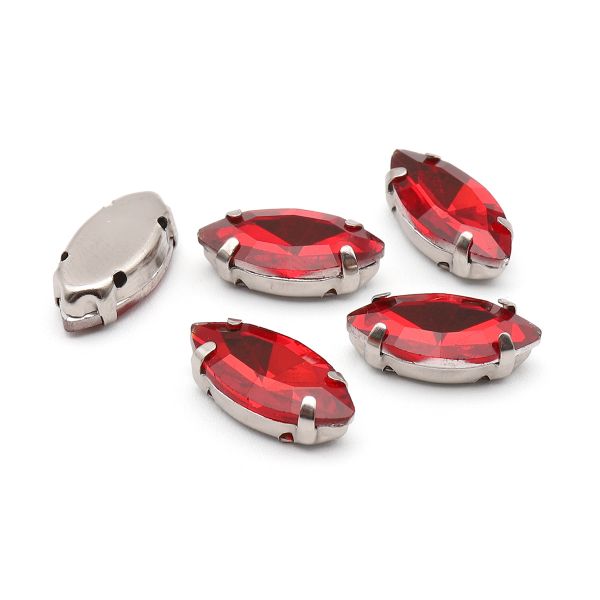 Хрустальные стразы в цапах формы миндаль, красный 7х15 мм, 5 шт, МЦ006НН715