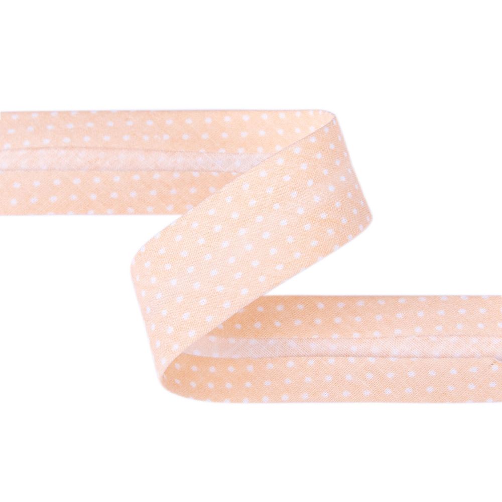 Косая бейка хлопковая 20 мм / 5 шт по 5.4 метра, №101P бежевый/белый горох, Gamma GBF-20