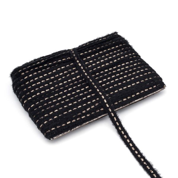 Тесьма отделочная твидовая 20 мм / 82.29 метра, пушистая с люрексом, черный, 3Al287