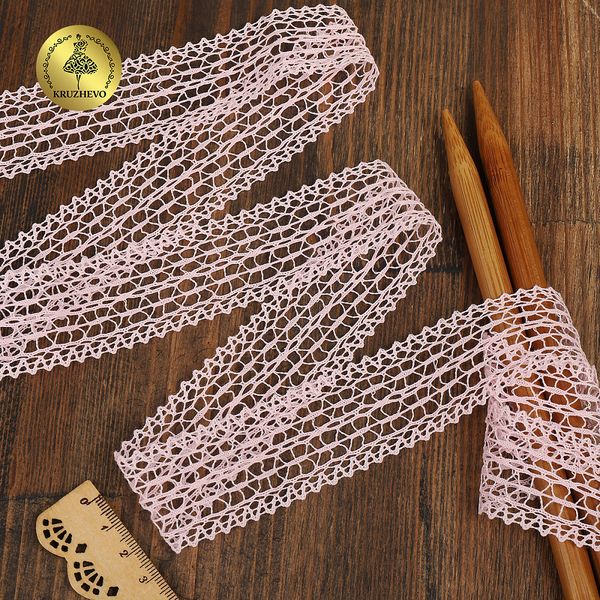 Кружево вязаное (тесьма) 25 мм / 10 метров, D1002, тонкая нить, цв.F133 розовый, Kruzhevo