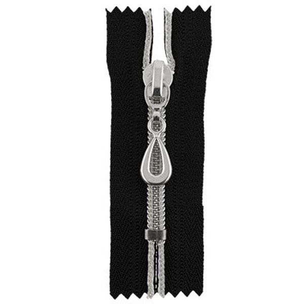 Молния спираль (витая) Т5 (5 мм) 1 зам., н/раз., 14 см, с напылением, 002 черныйS / серебро, G105S Gamma, 10 шт