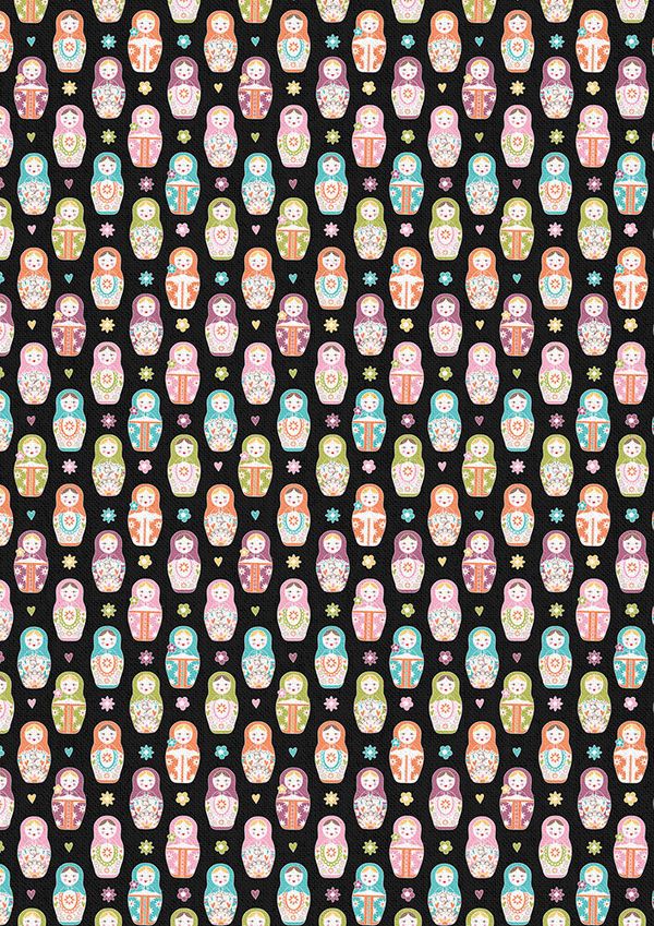 Ткань для пэчворка Peppy Крошки-матрешки, отрез 50х55 см, 146 г/м², КМ-15 черный, Peppy
