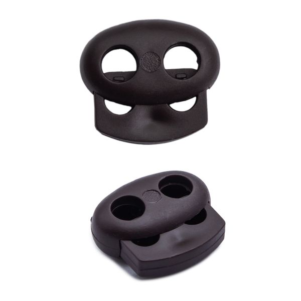 Фиксатор (зажим) для шнура пластик 2 отв., ⌀4.0 мм, 14х17 мм, овал малый ПП, коричневый, 100 шт