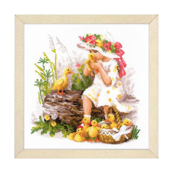Набор для вышивания нитками Риолис, Девочка с утятами 30х30см