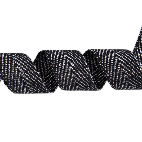 Тесьма (лента) киперная (100% х/б) с люрексом 20 мм / 25 метров, черный/серебро, Gamma С3868Г17