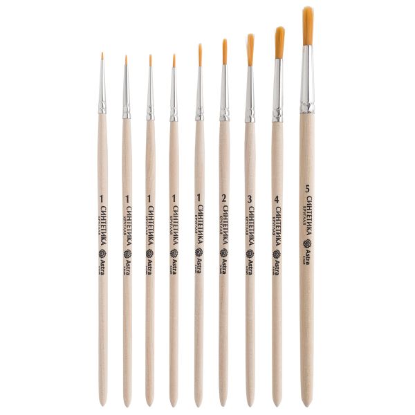 Набор кистей №7, синтетика (круглая №1, 2, 3, 4, 5, круглая №1 ук./в 0.3-0.6), 9 штук, Astra&Craft