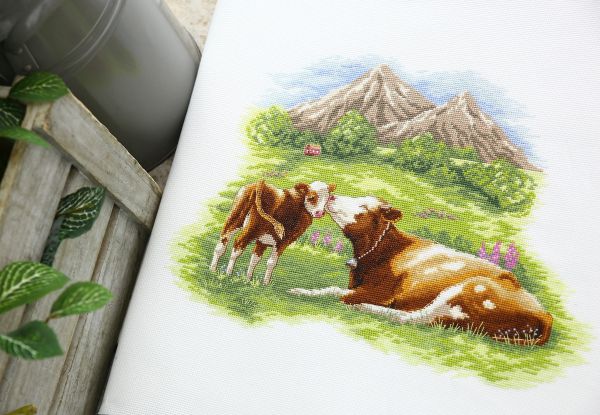 Набор для вышивания нитками Panna, Мать и дитя. Коровы, 35x26.5 см