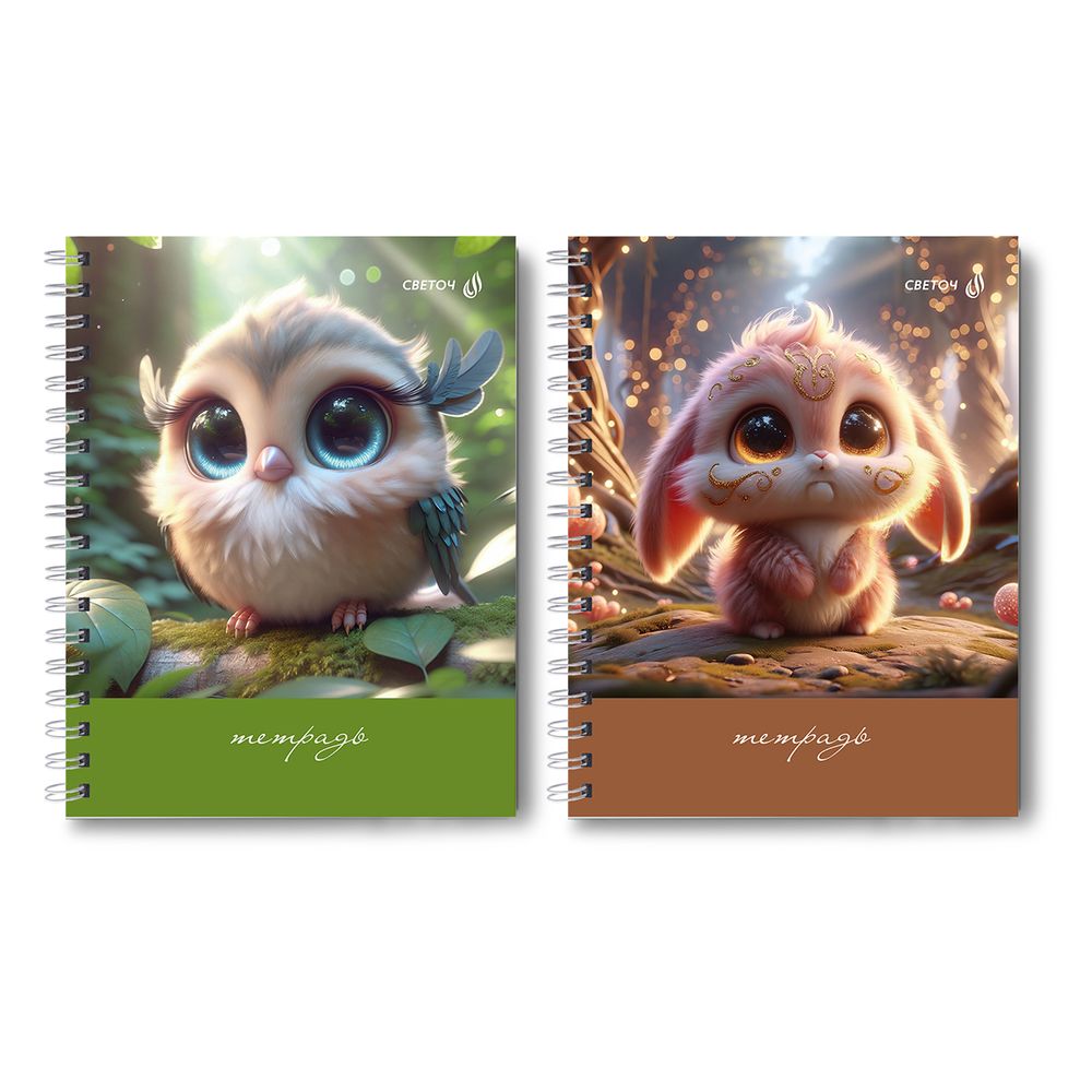 Тетрадь общая с твердой обложкой, матовая ламинация + выборочный лак A5 80 л. на гребне 65 г/м², белизна 100% 4 шт клетка, 01565 Пухлик, Светоч Т216