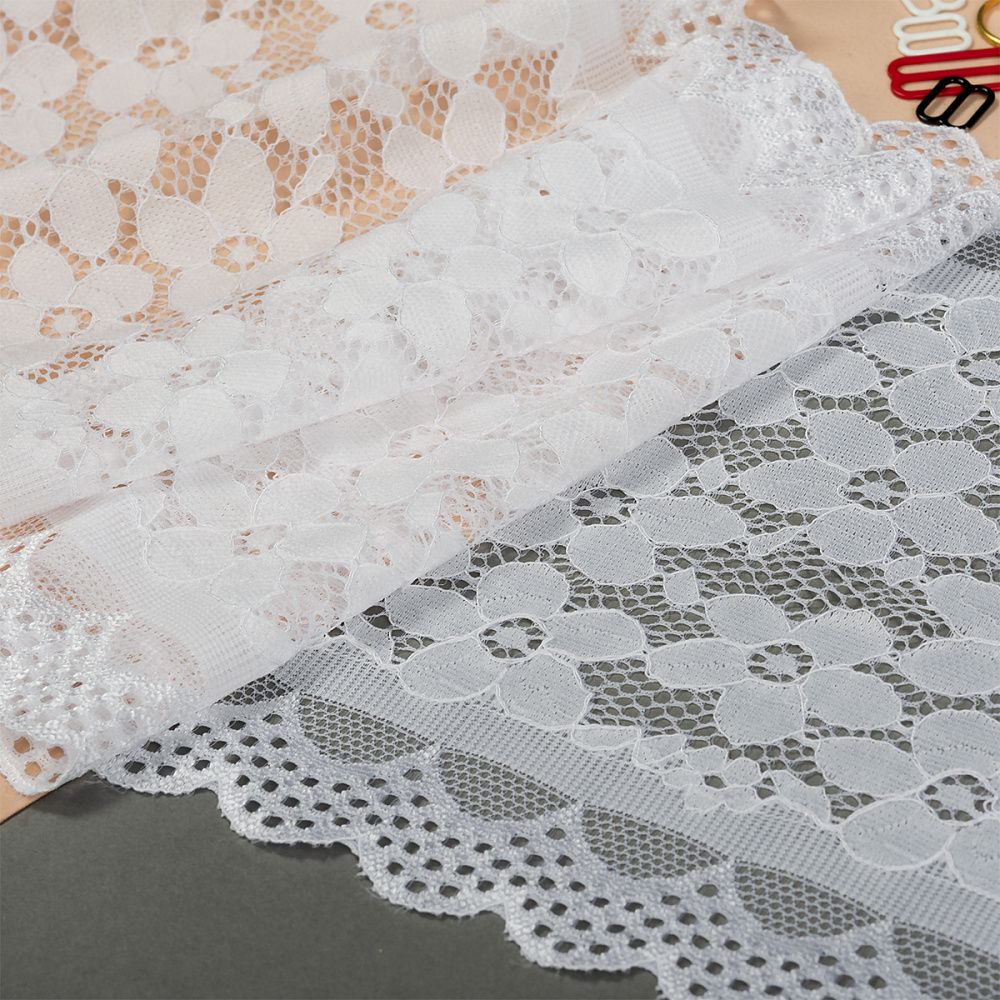 Кружево бельевое эластичное 180 мм / 10 м, цв.1 белый, Kruzhevo