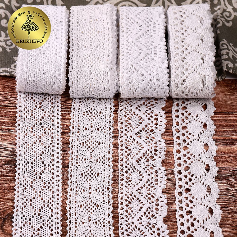 Набор вязаного кружева Kruzhevo №2 цв.белый (4 дизайна по 4,5м)