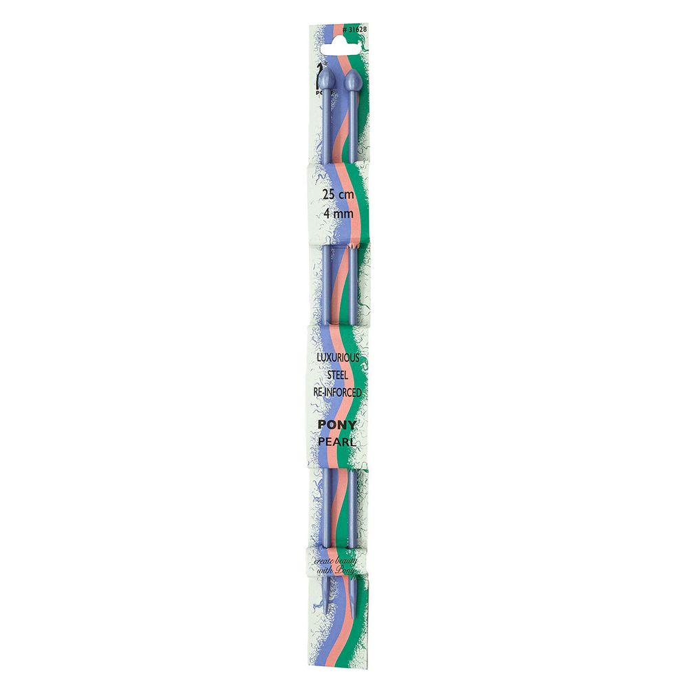 Спицы прямые Pony Pearl ⌀4,0 мм, 25 см, фиолетовый, пластик, 2 шт