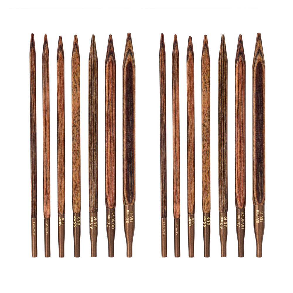 Набор съемных спиц Knit Pro Ginger Cubics, 13см, 7пар (4-8мм), ламинированная береза