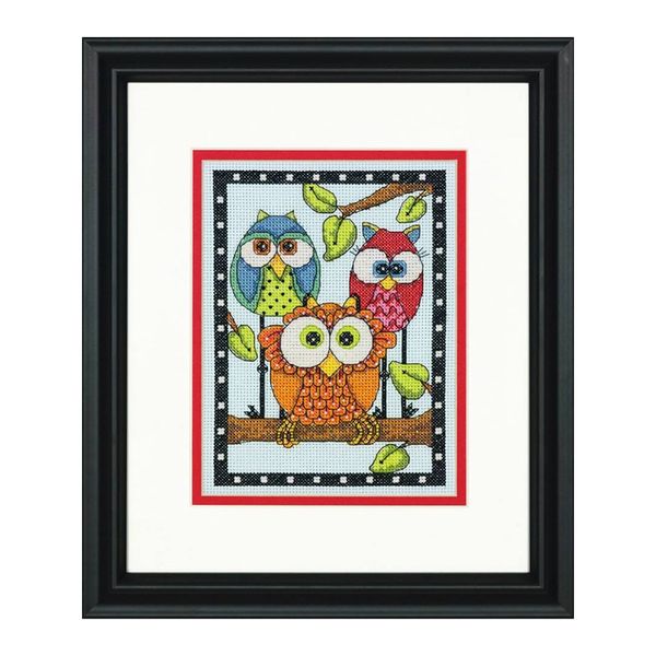 Набор для вышивания нитками Dimensions, Трио сов, 12.7х17.7 см
