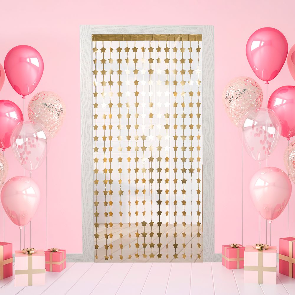 Занавес праздничный фигурный 100х200 см, 02-золотистые звезды, матовые, Boomzee GBZ-08