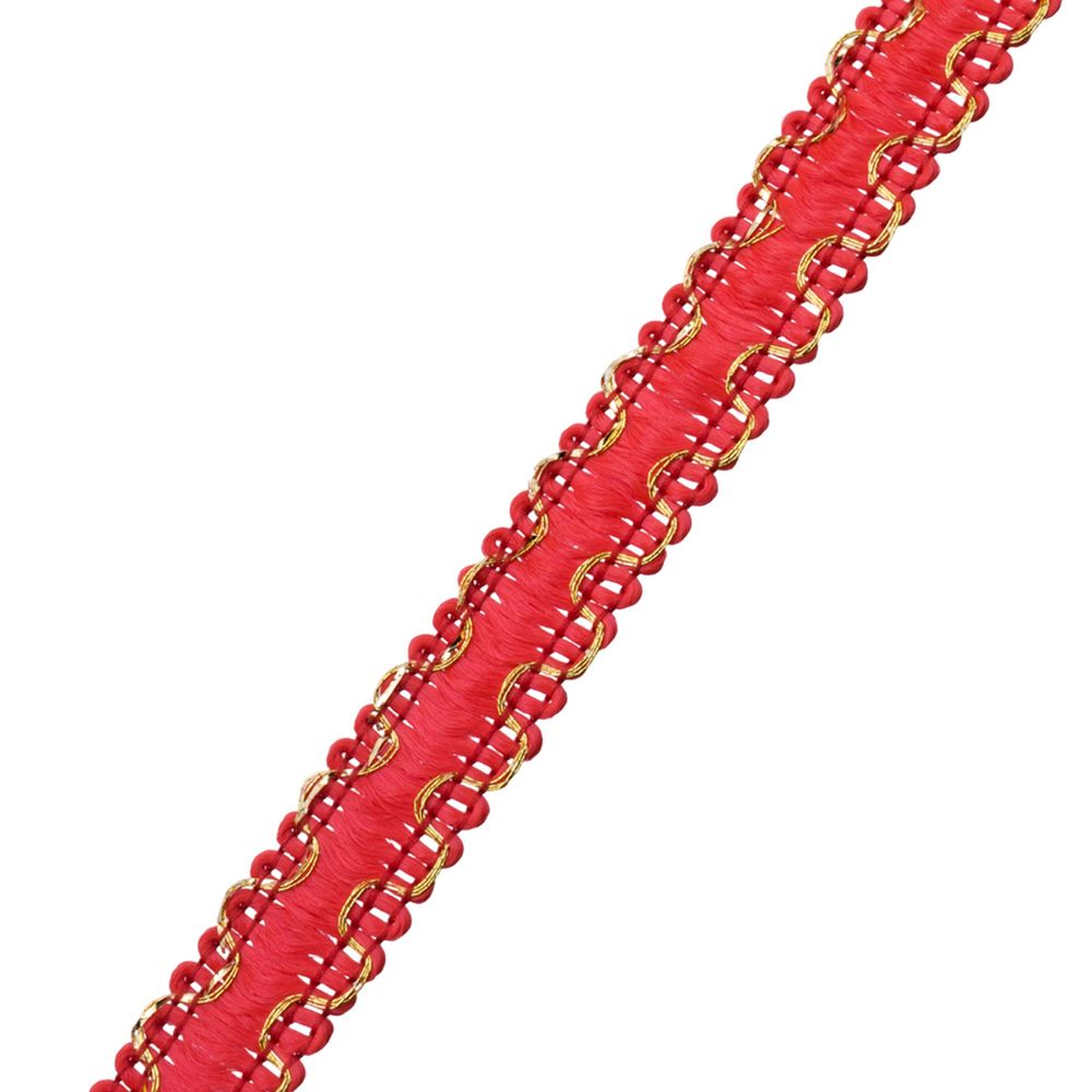 Тесьма отделочная вязаная 10 мм / 10 метров, рис 9254, красный/золото, С3729г17/1