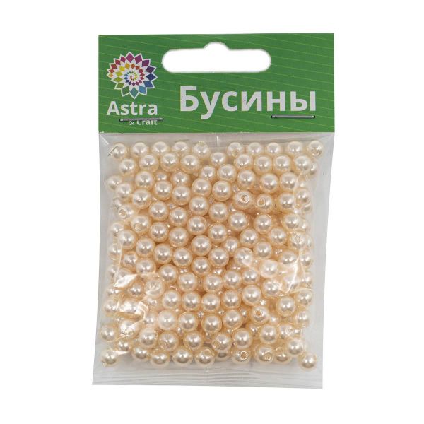 Бусины пластик (жемчуг) ⌀6 мм, 25 г, Astra&Craft, 005 NL бежевый